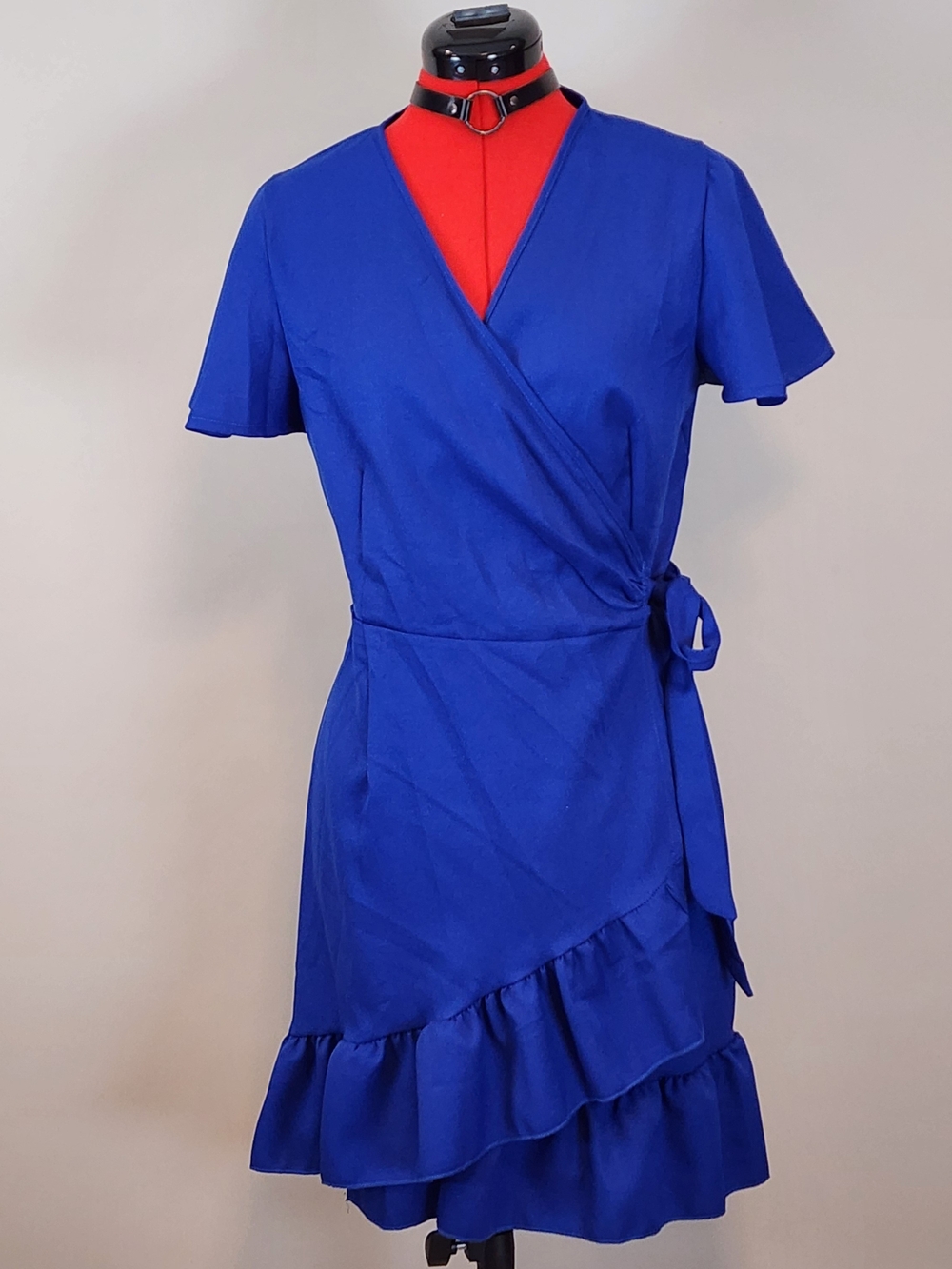 Women's Royal Blue Wrap Dress with Ruffle Hem